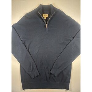 Foundry Quarter Zip Lightweight Cotton Knit Pullover Navy Blue Mens Large TALL